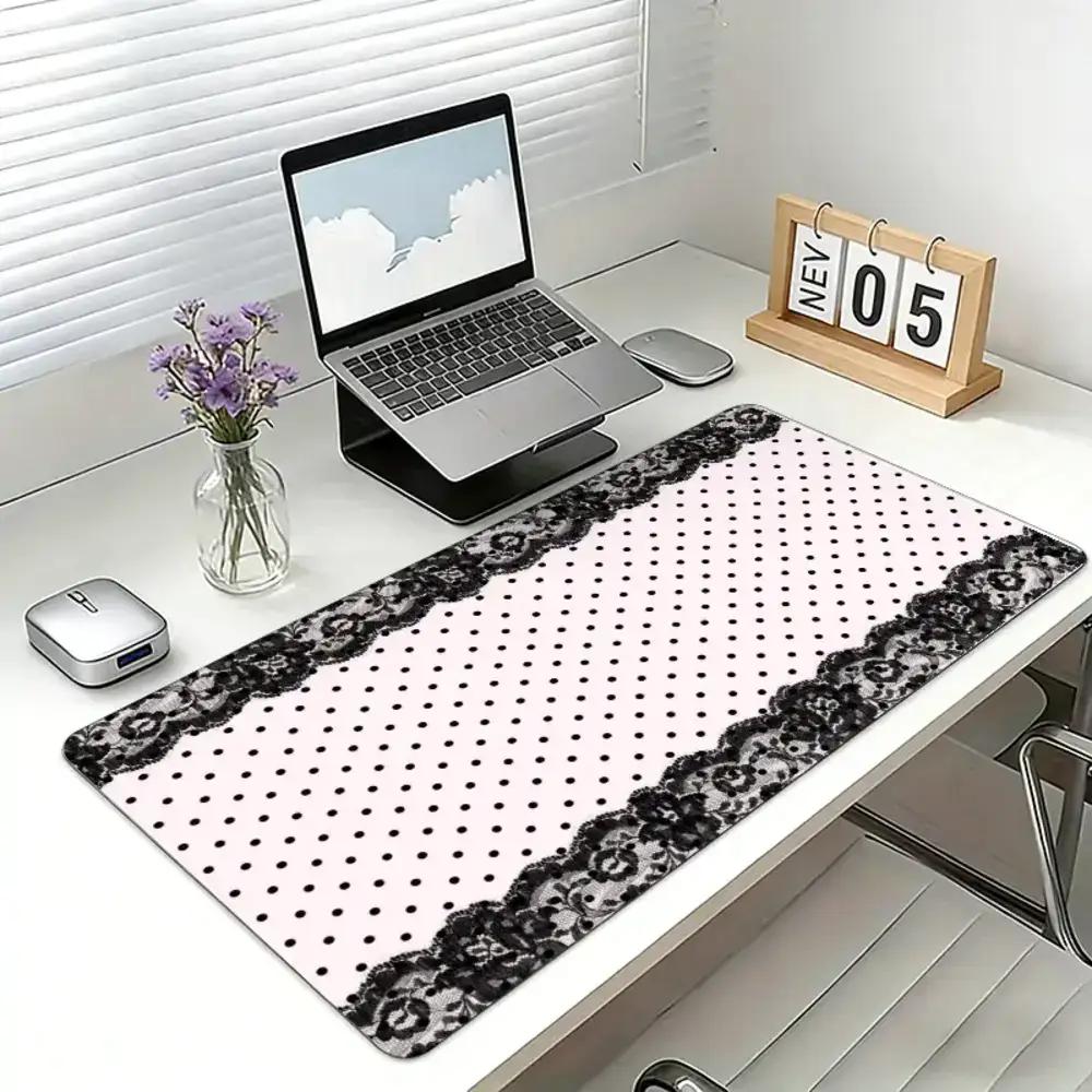Mouse Pad Blank Sublimation - Coquette Polka Dot Lace Extended Desk