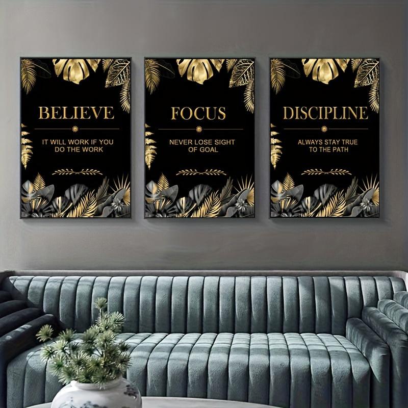 3pcs gold, leaves, text - Mode - Canvas Wrap Ready avaliação e preço