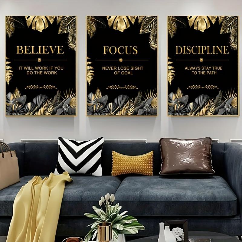 3pcs gold, leaves, text - Mode - Canvas Wrap Ready avaliação e preço
