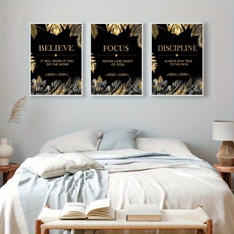 3pcs gold, leaves, text - Mode - Canvas Wrap Ready avaliação e preço
