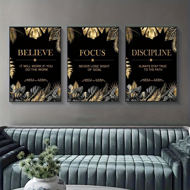 3pcs gold, leaves, text - Mode - Canvas Wrap Ready avaliação e preço