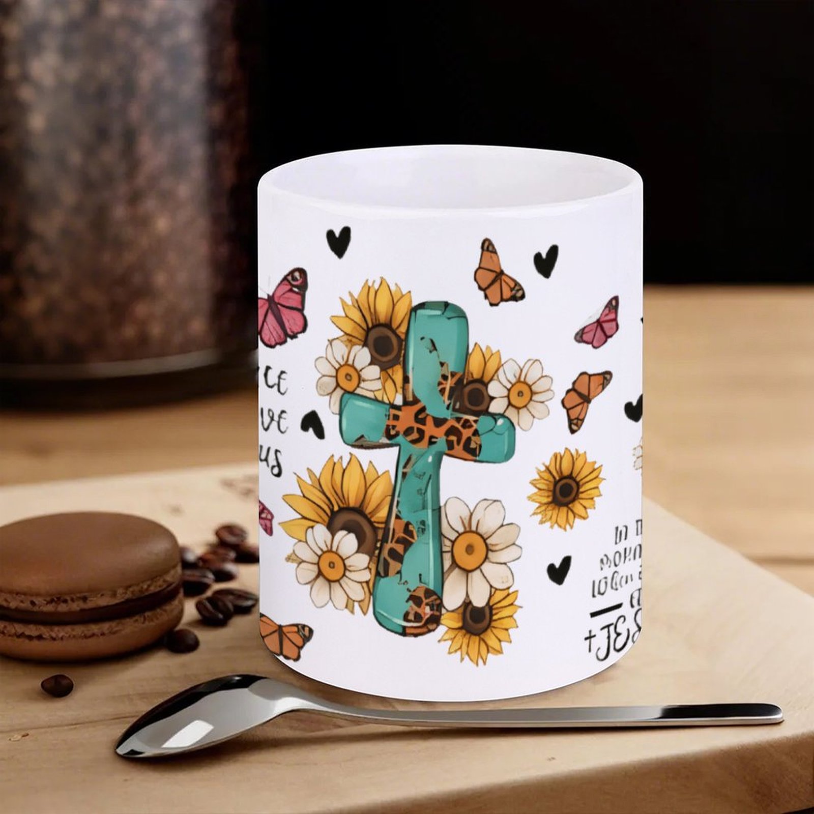 A Cross Surrounded By Sunflowe - Sublimation Mug White avaliação e preço