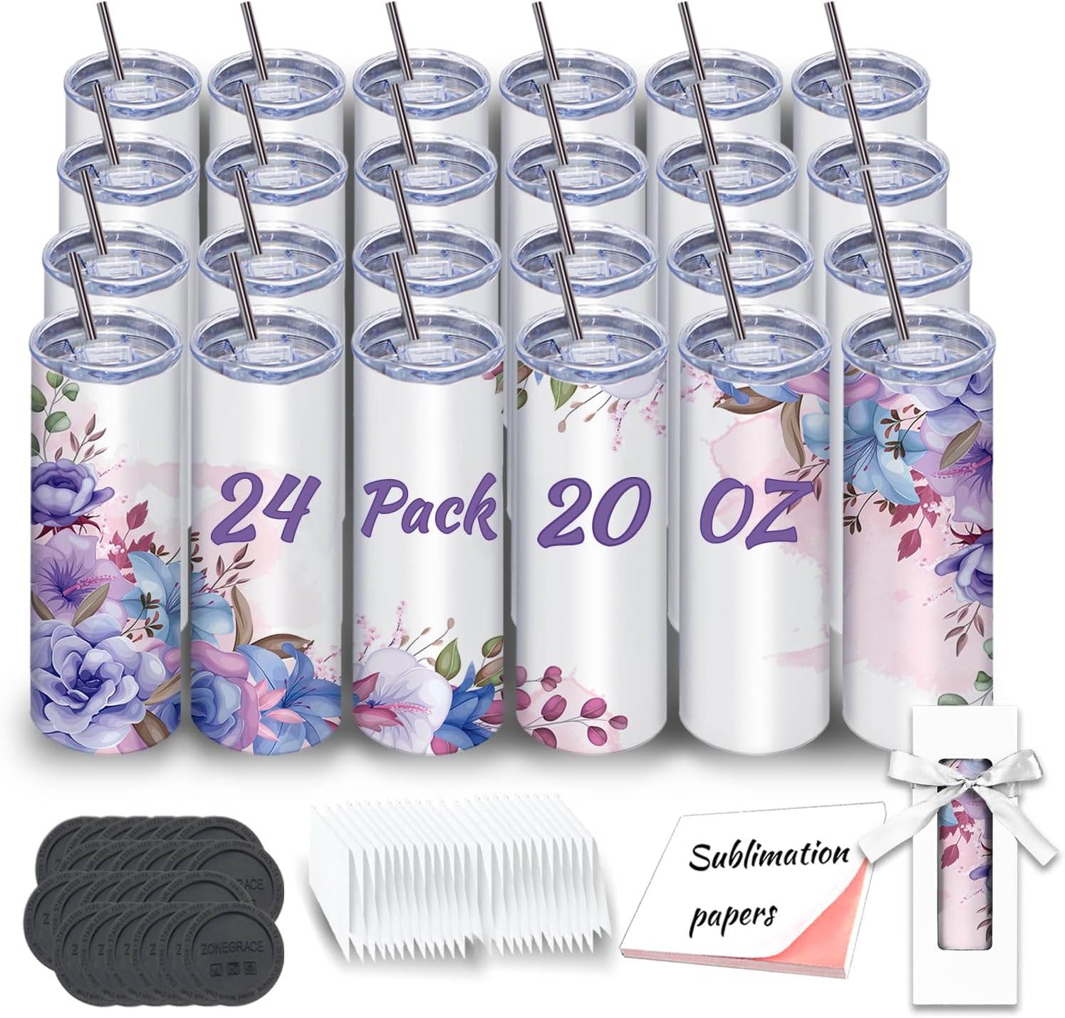 24 Pack 20 oz Straight Sublima - Tumbler 20Oz White avaliação e preço